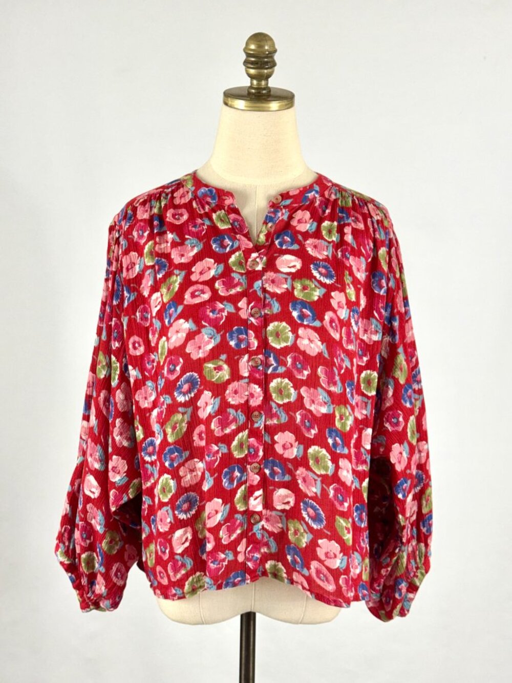 Pilcro Anthropologie Red Floral Batwing Blouse Button Down The Sidney Oversized